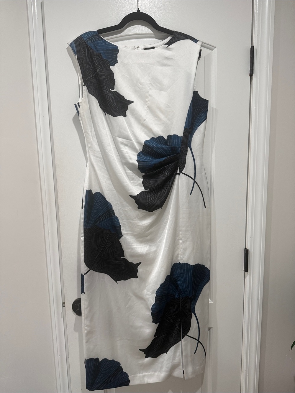 Ann Taylor White Sheath Dress with Navy and Black Floral Print